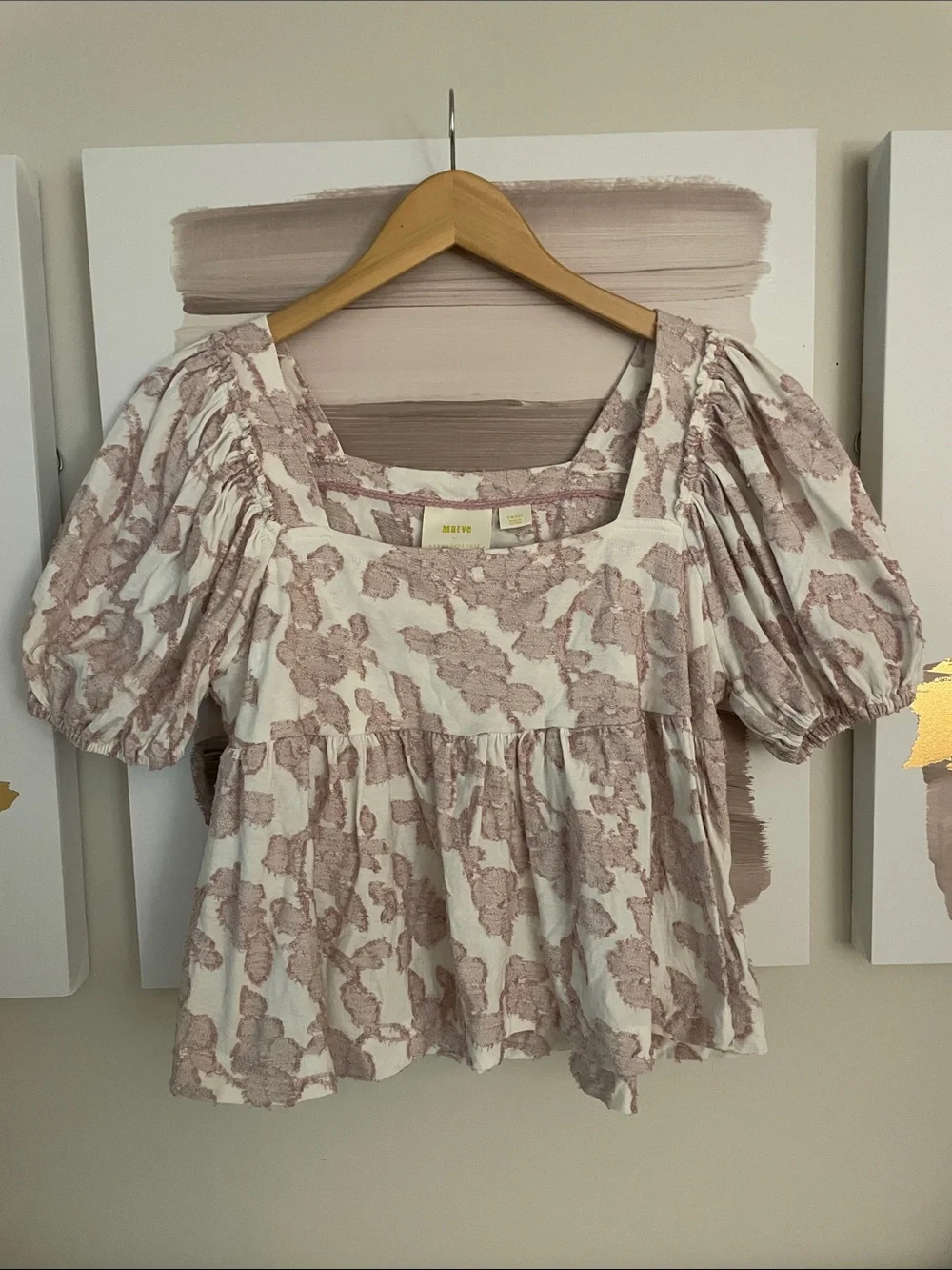 Maeve Puff-Sleeve Square-Neck Top in Blush Floral